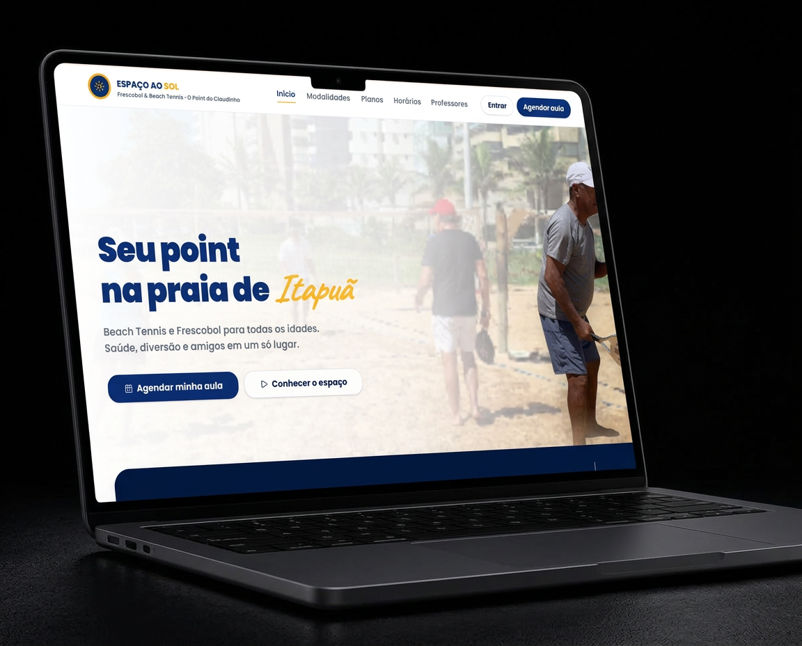 Site real da arena Espaço Ao Sol exibido em um notebook